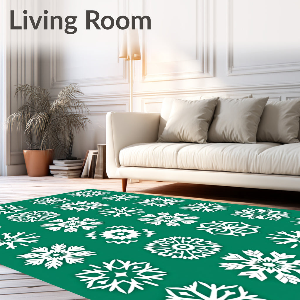 White Snowflake Collection Winter Art Rug