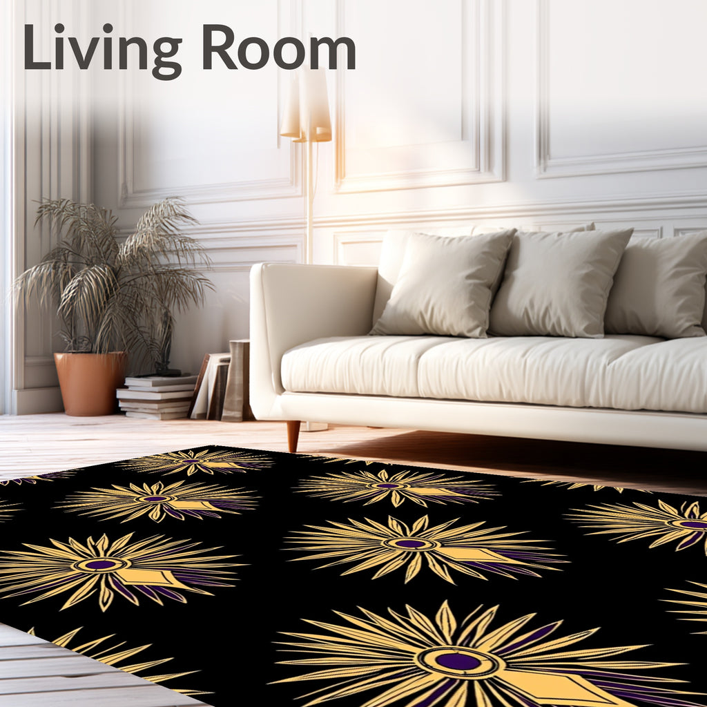 Golden Sunburst Art Deco Medallion Rug