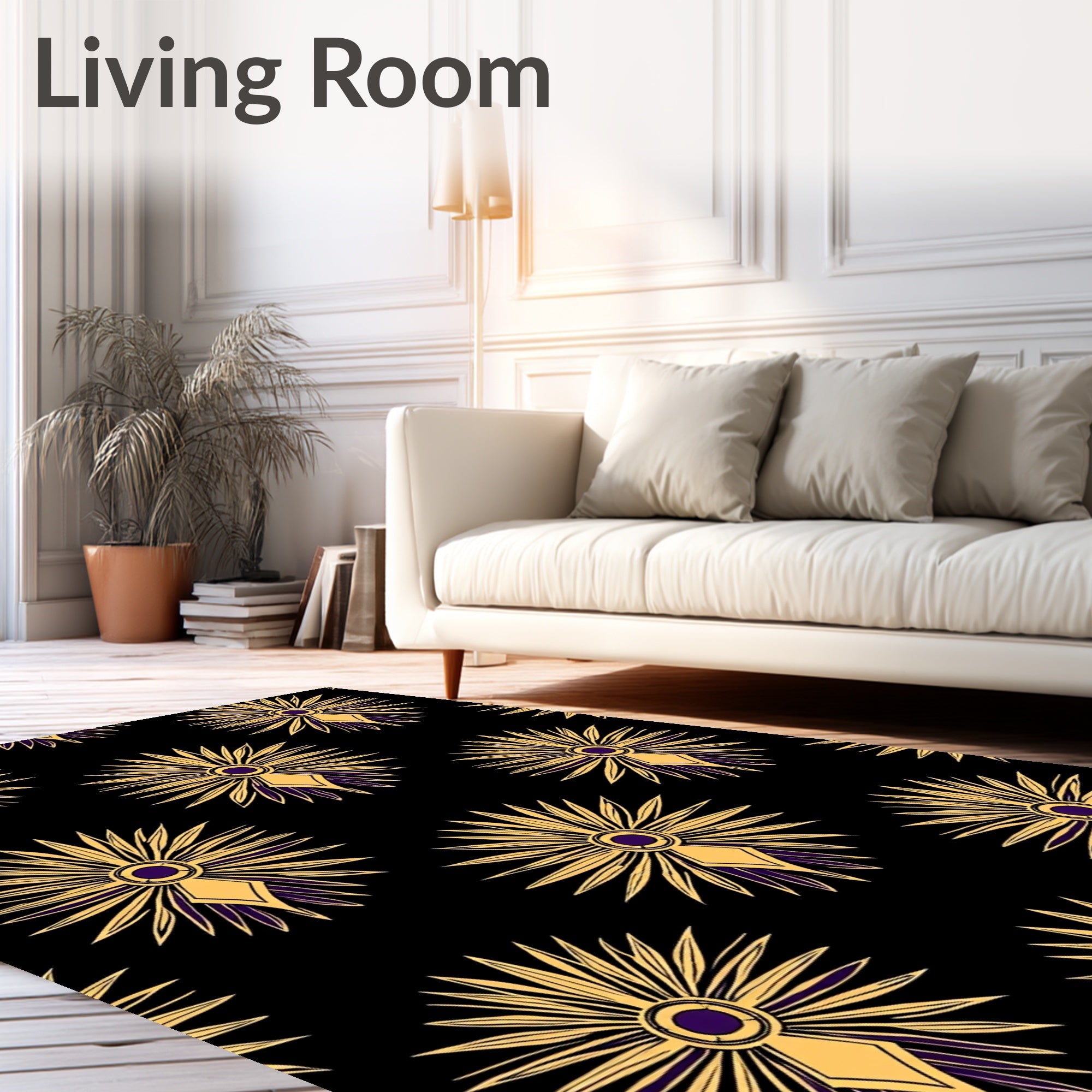 Golden Sunburst Art Deco Medallion Rug