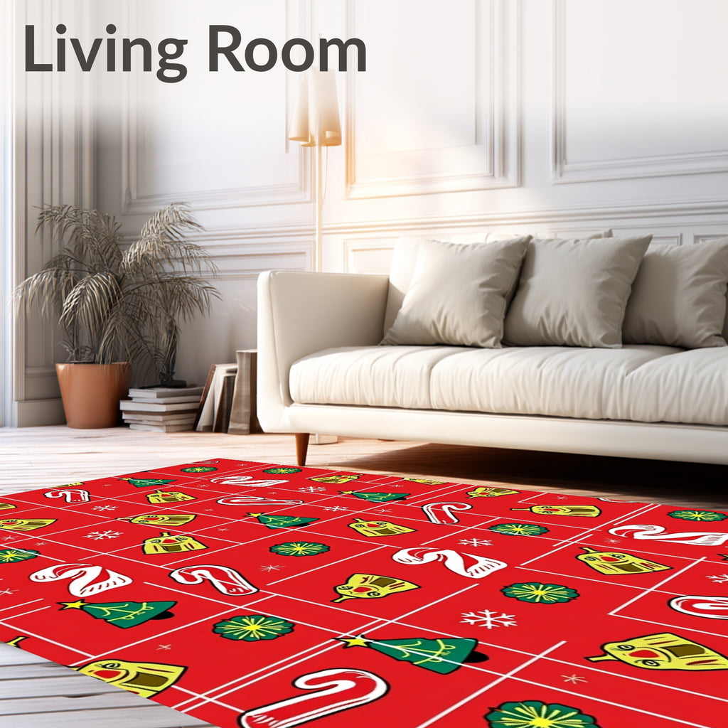 Red Festive Christmas Tree Candy Cane Rug