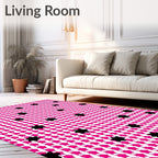Pink White Stripes Black Flower Accents Rug