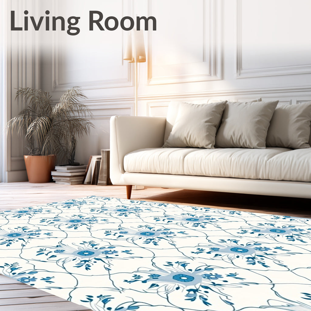 Classic Blue Floral Arabesque Rug