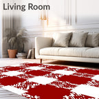 Red White Textured Gingham Checker Rug