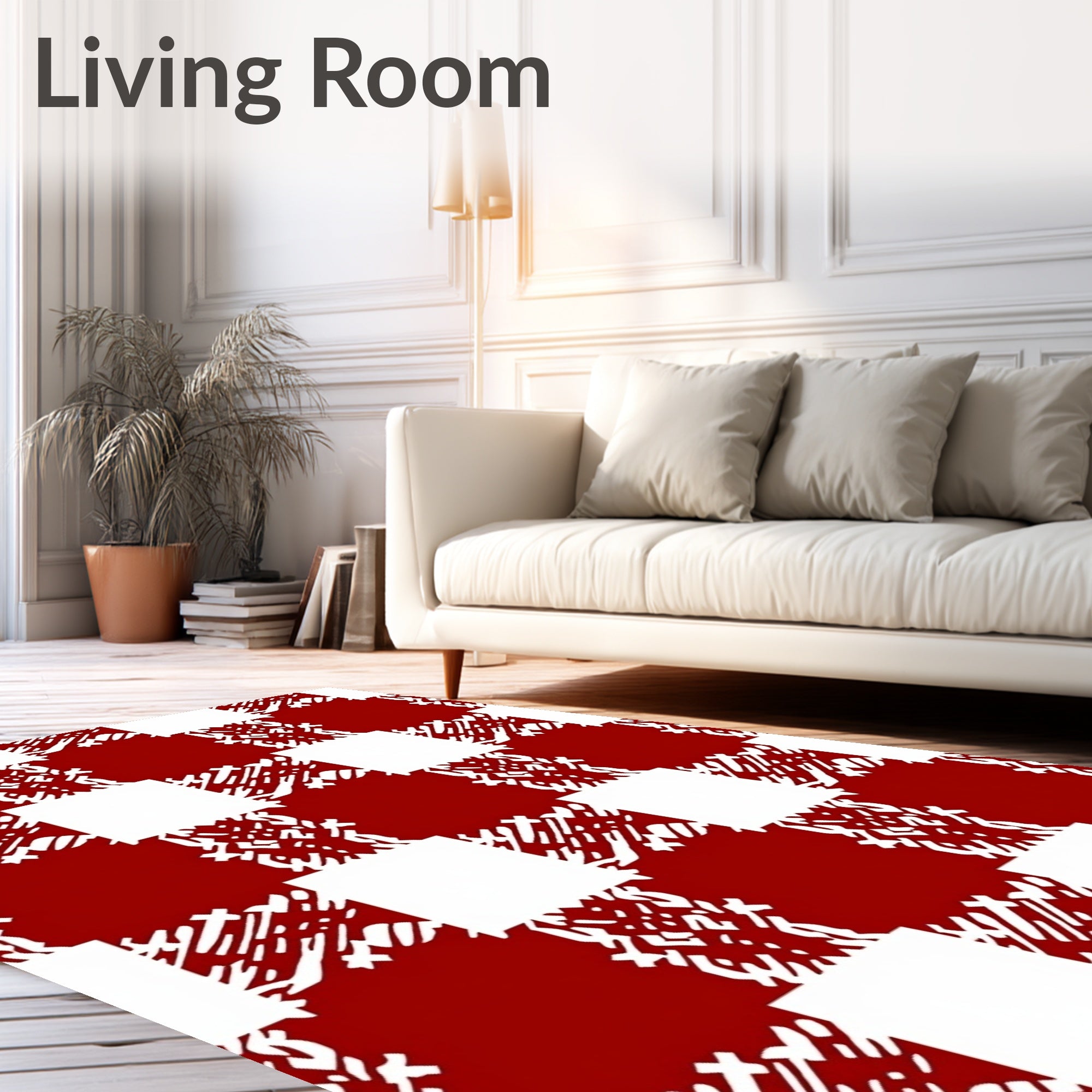 Red White Textured Gingham Checker Rug