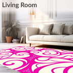 Vivid Pink Swirls Ivory Swatches Rug