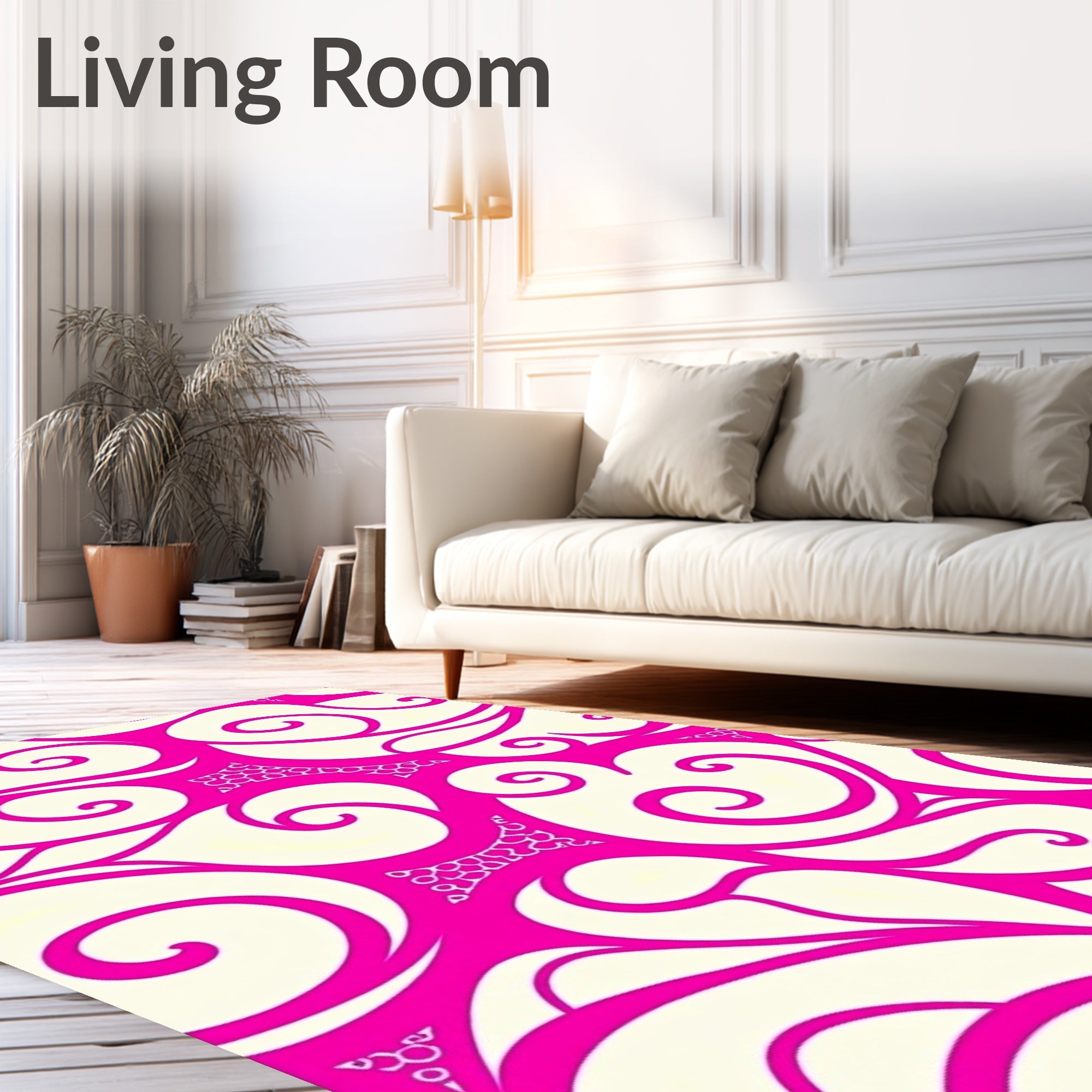 Vivid Pink Swirls Ivory Swatches Rug