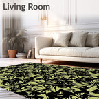 Pale Green Floral Sprig Black Rug
