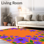 Groovy Purple Floral Border Orange Ground Rug