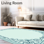 Art Nouveau Teal Floral Border Rug