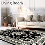 Black Cream Sunburst Floral Medallion Rug