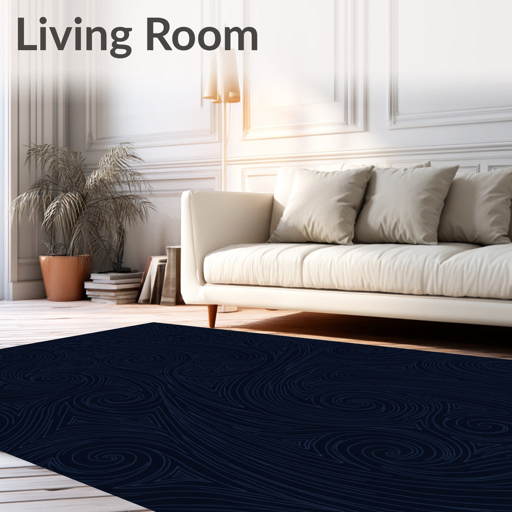 Dark Blue Swirling Lines Medallion Rug