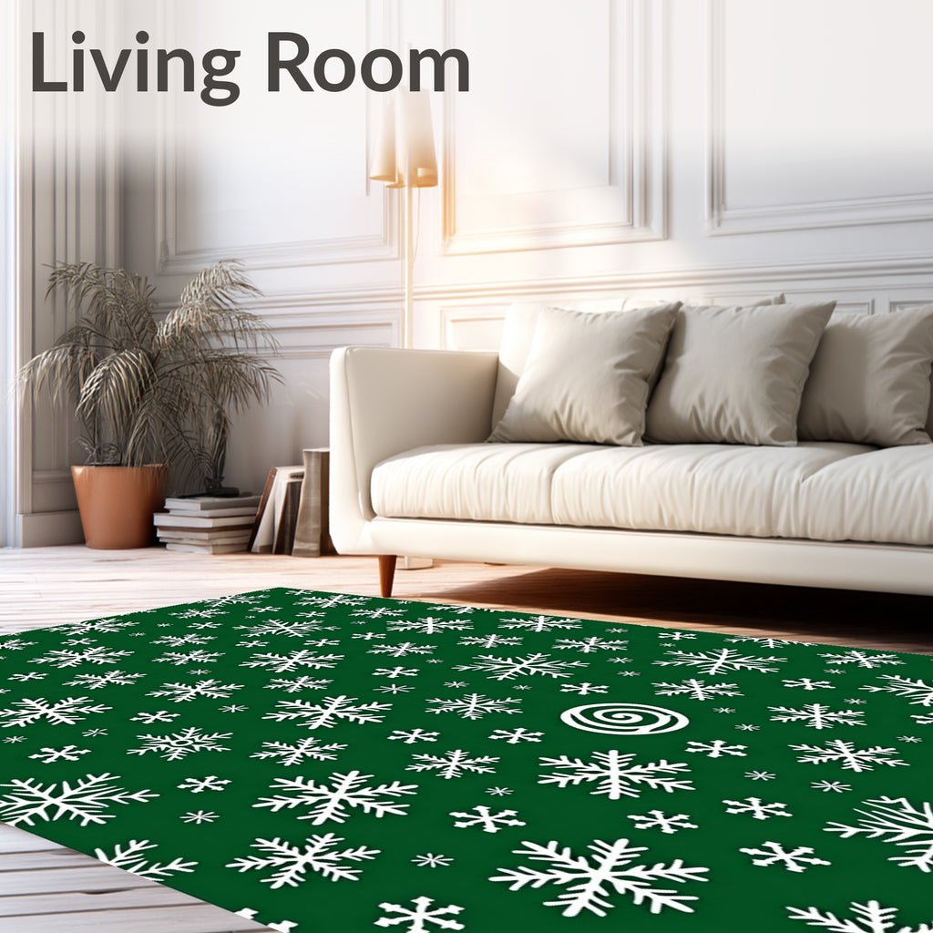 Winter White Snowflake Medley Green Rug