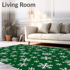 Winter White Snowflake Medley Green Rug
