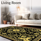 Black and Gold Floral Medallion Rug