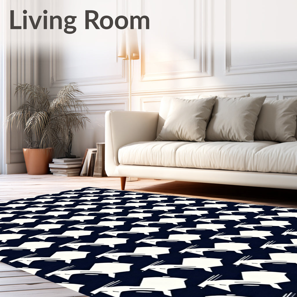 Modern Navy White Abstract Shuttle Rug