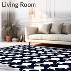 Modern Navy White Abstract Shuttle Rug