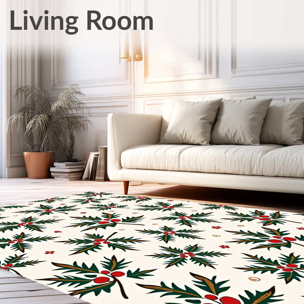 Festive Holly Berry Sprig Arrangement Rug