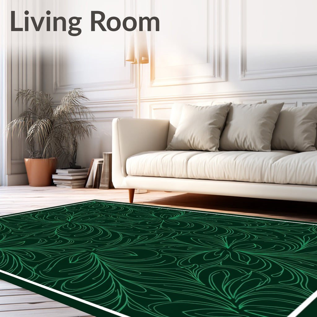 Emerald Green Swirling Floral Outline Rug