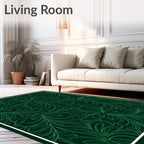 Emerald Green Swirling Floral Outline Rug