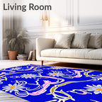 Whimsical Blue Daisy Floral Swirl Rug