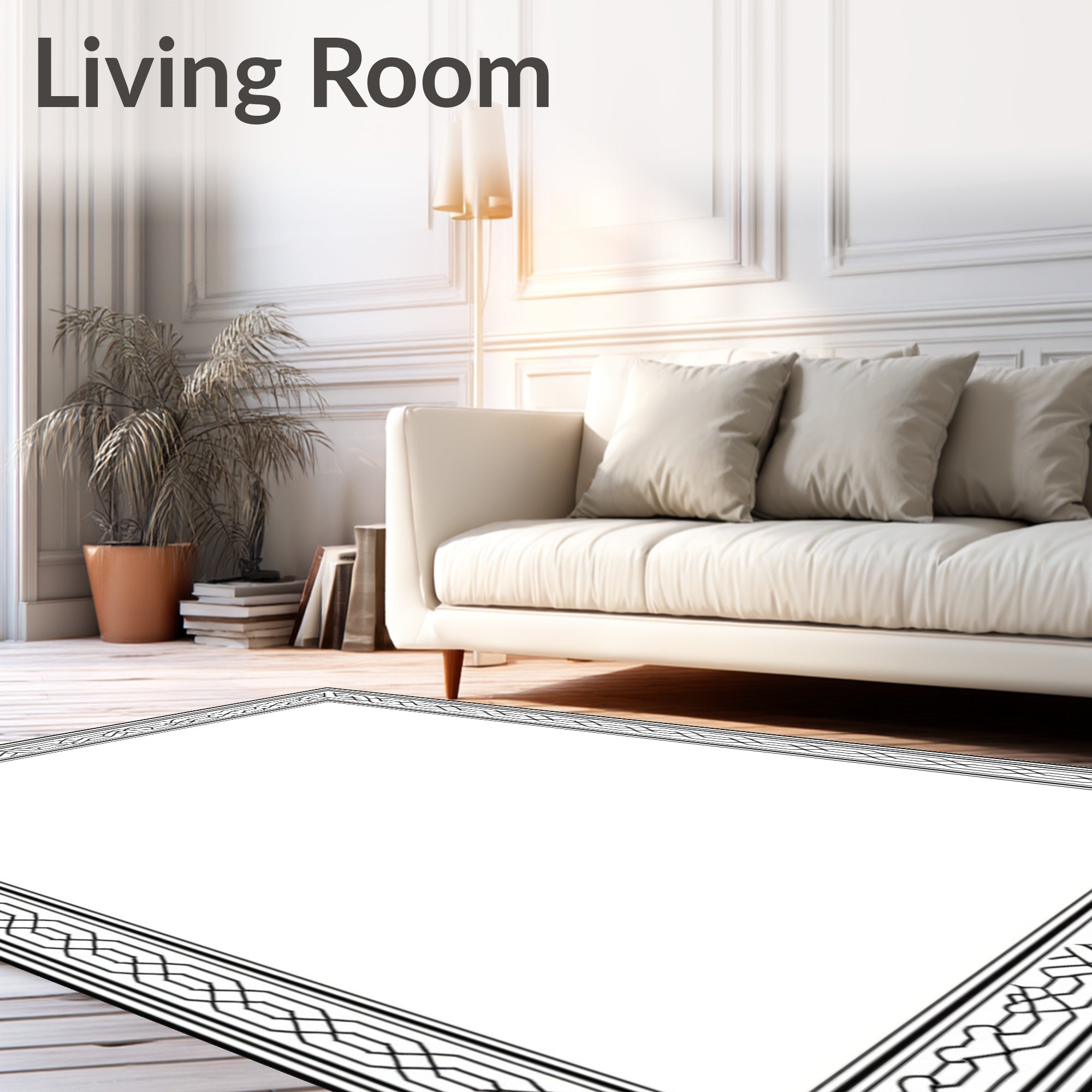 Black And White Interlocking Geometric Border Rug