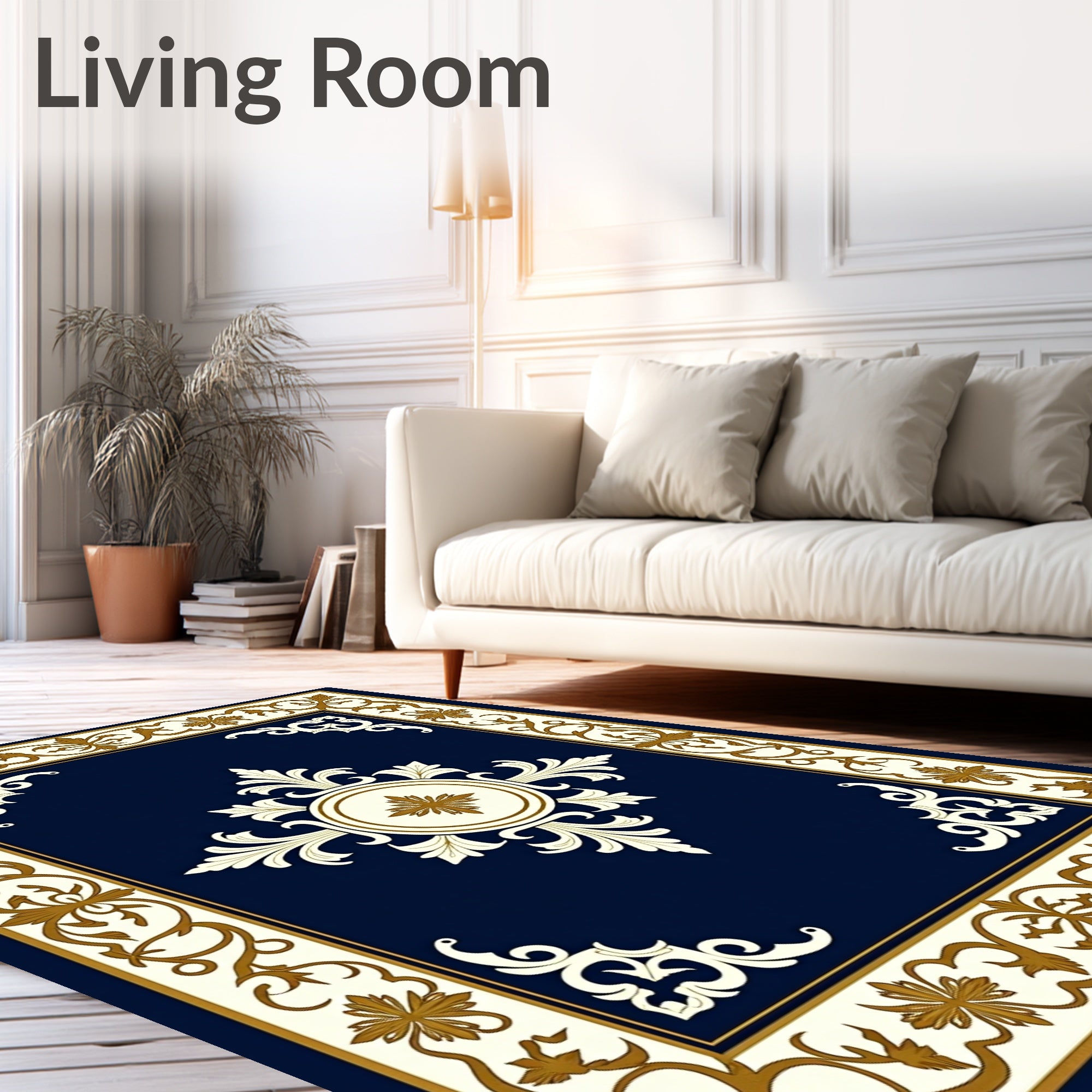 Elegant Ivory Gold Floral Medallion Rug