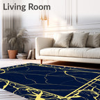 Navy Gold Crackle Contour Frame Rug