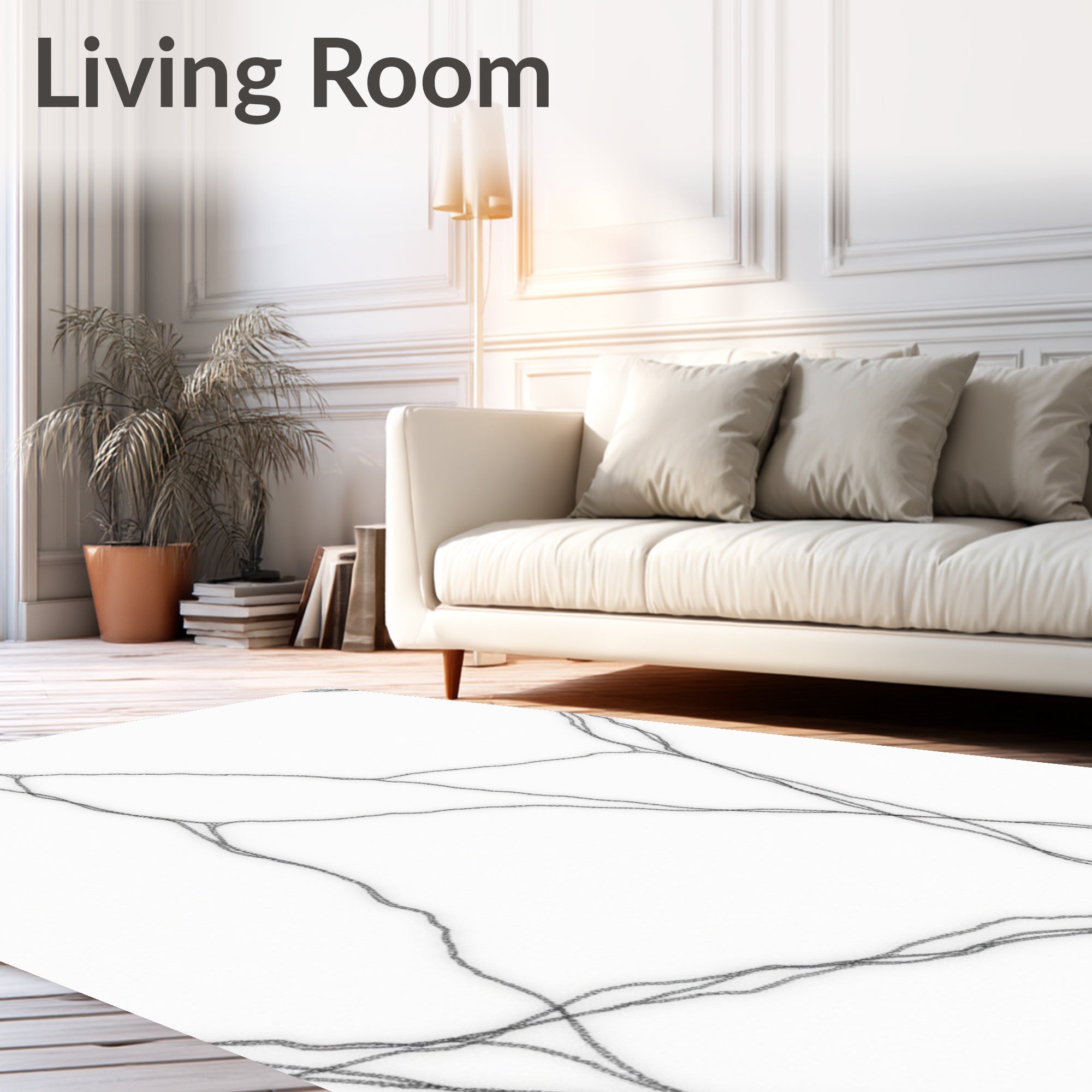 Minimalist White Abstract Vein Rug