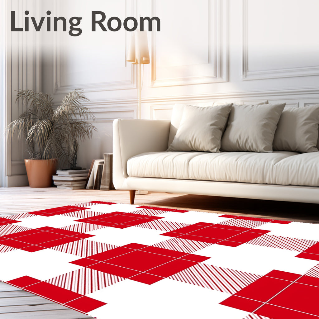 Red White Plaid Checks Rug