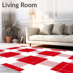 Red White Plaid Checks Rug