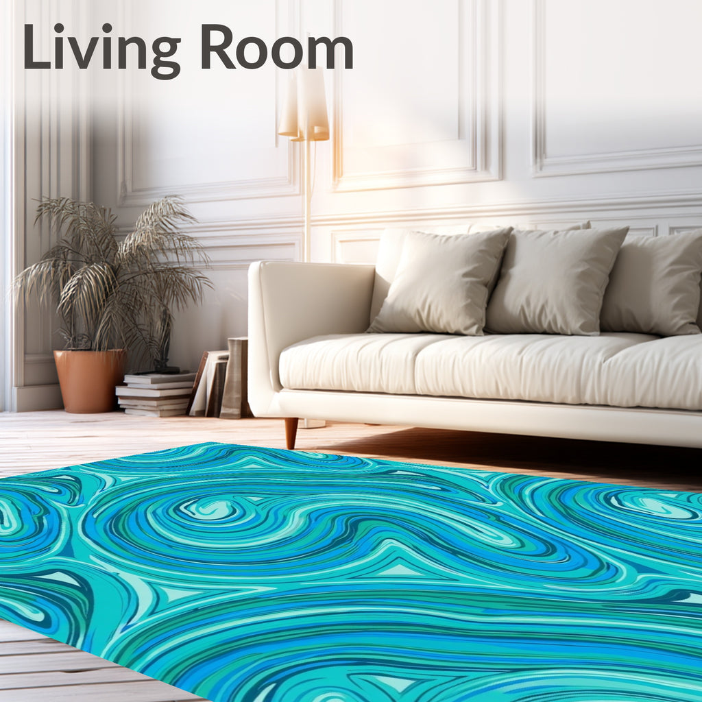 Oceanic Swirl Teal Blue Abstract Rug