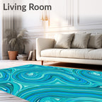 Oceanic Swirl Teal Blue Abstract Rug