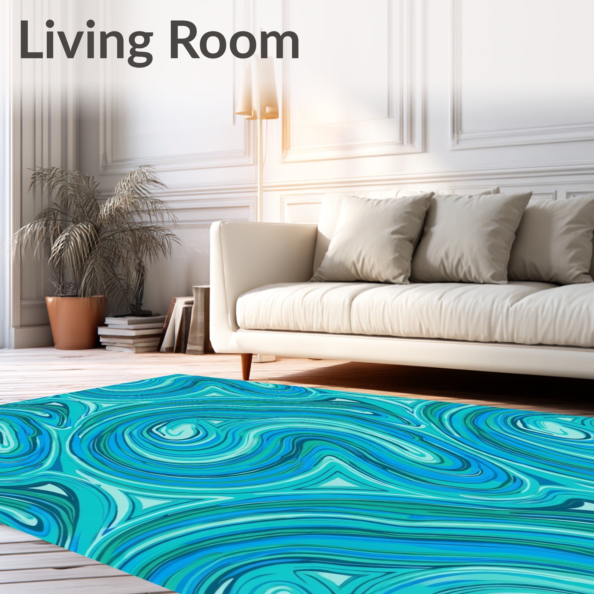 Oceanic Swirl Teal Blue Abstract Rug