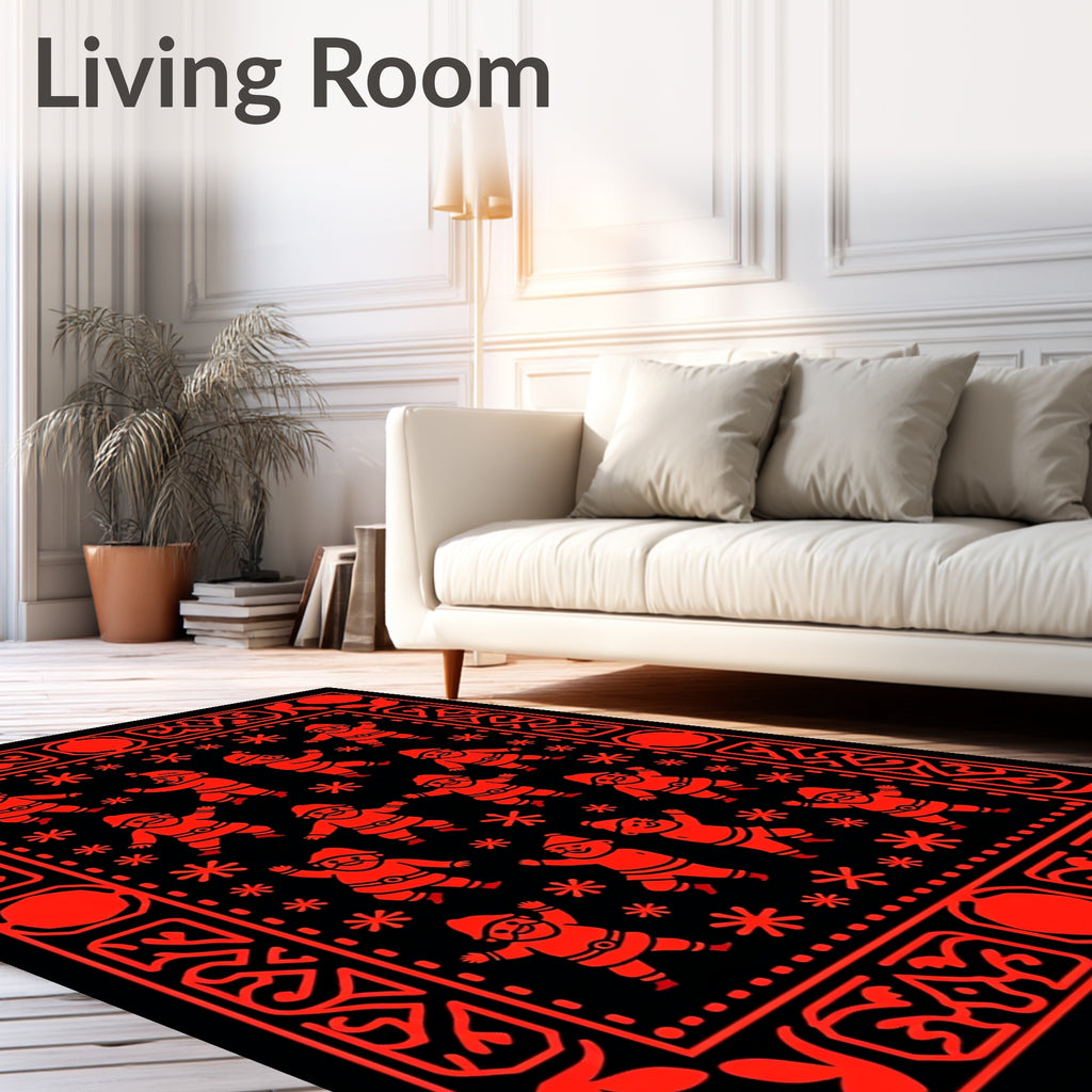Red Festive Santa Claus Figures Rug