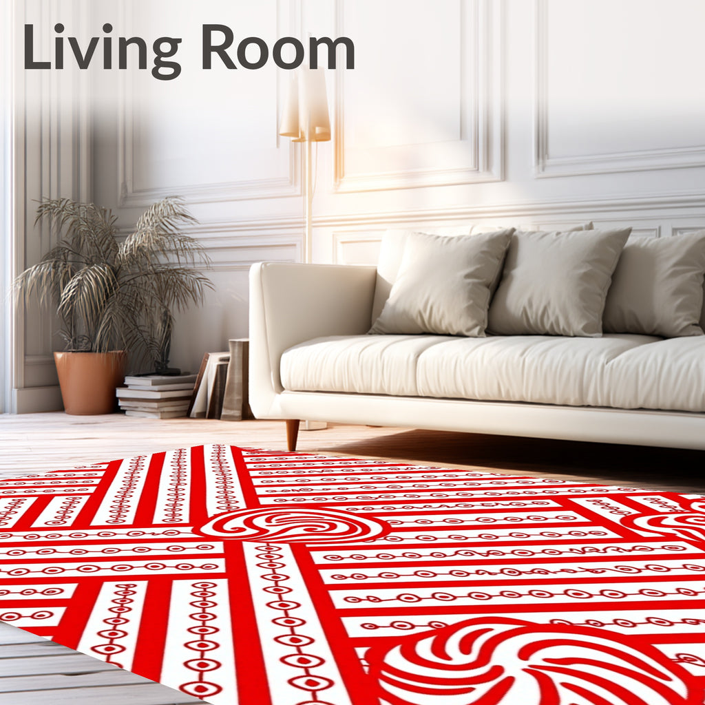 Whimsical Red Swirl Heart Medallion Rug
