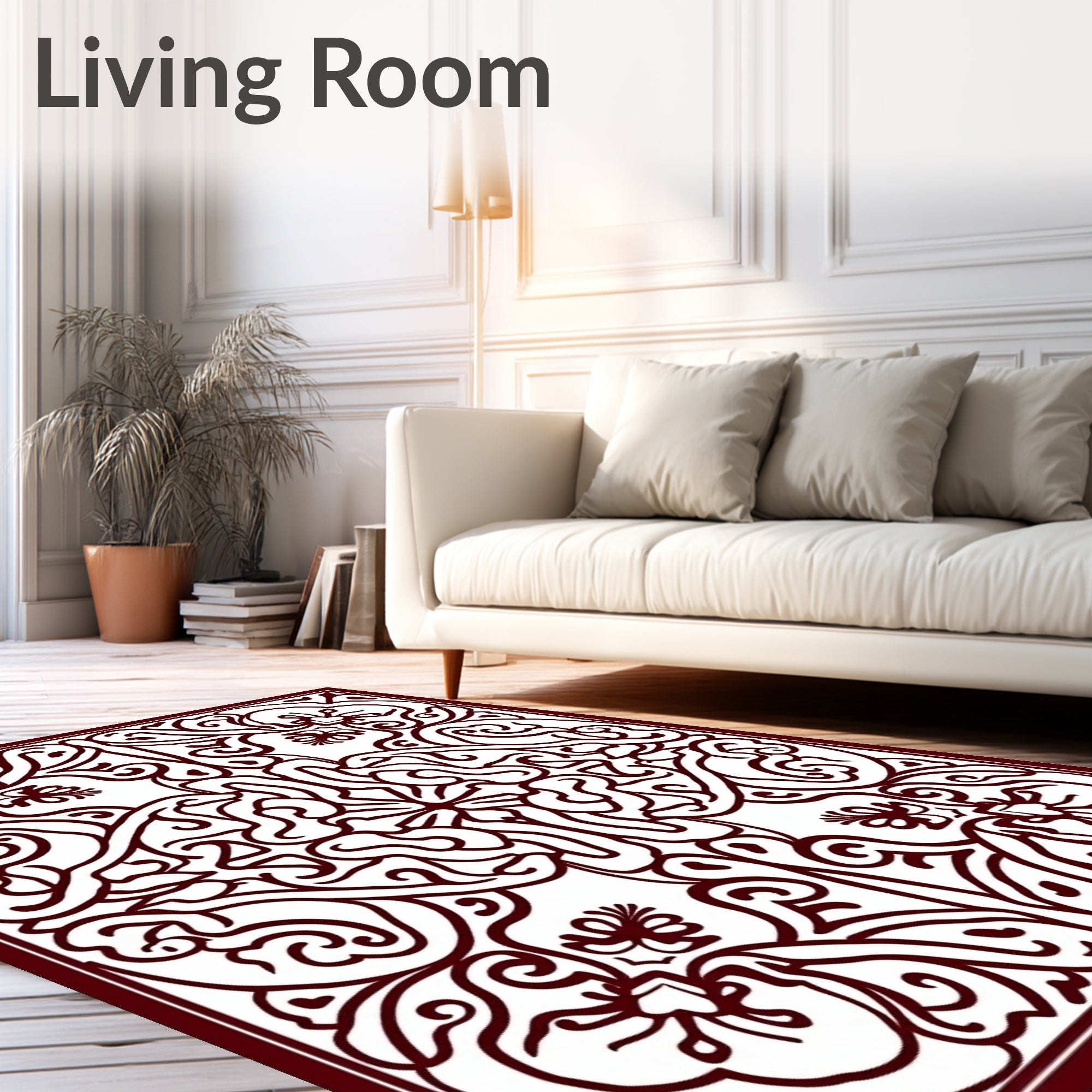 Burgundy Floral Scrollwork Medallion Rug
