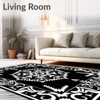 Black and White Floral Mandala Border Rug