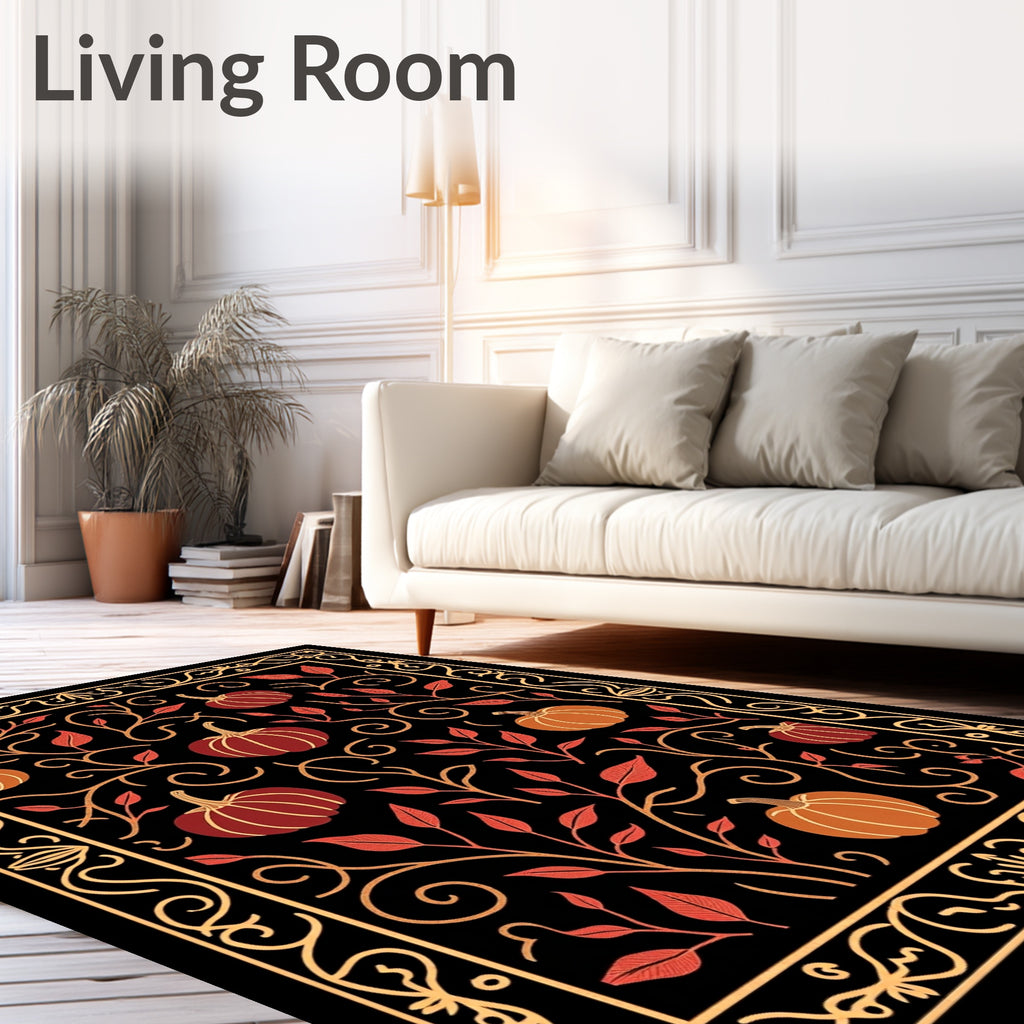 Orante Black Pumpkin Foliage Border Rug