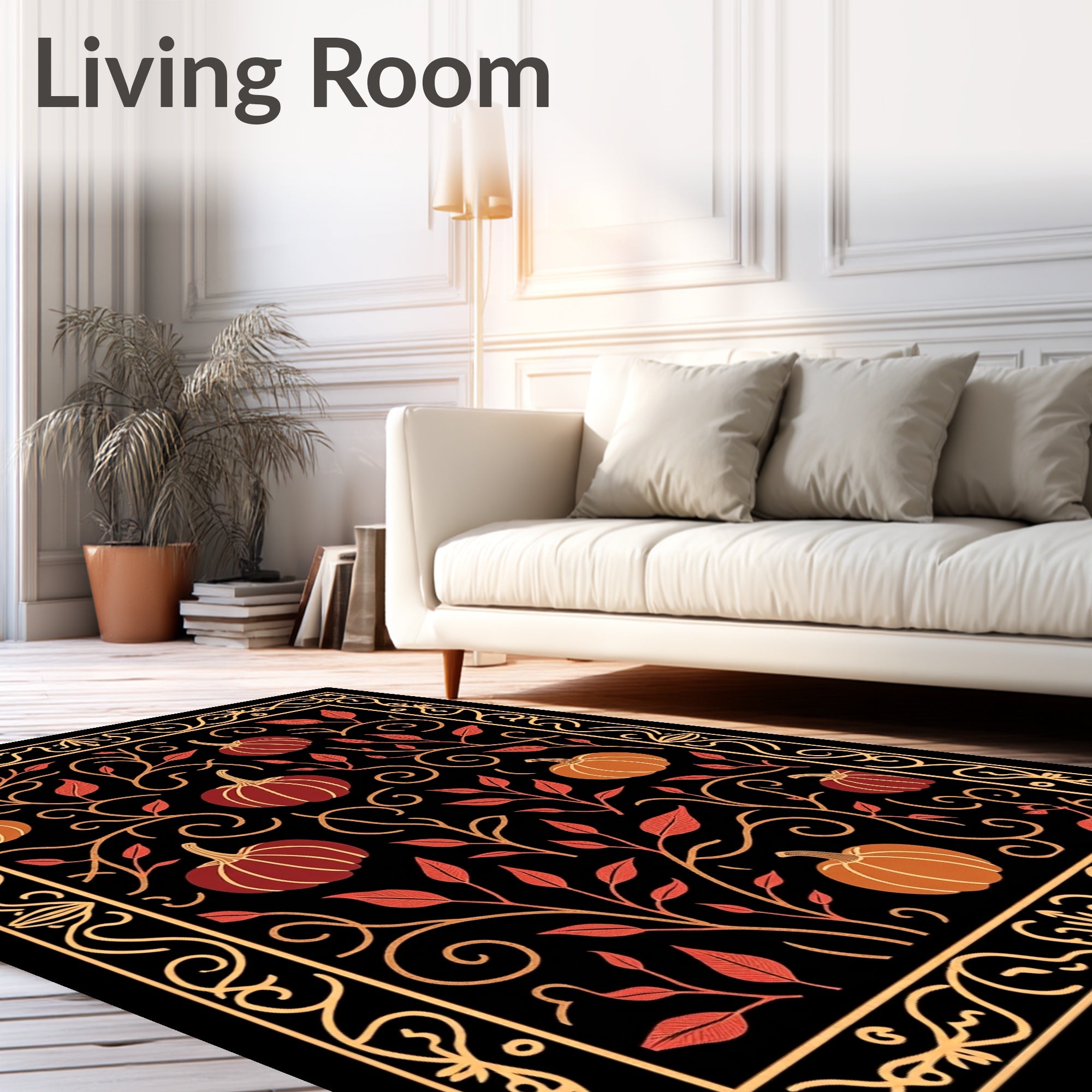 Orante Black Pumpkin Foliage Border Rug
