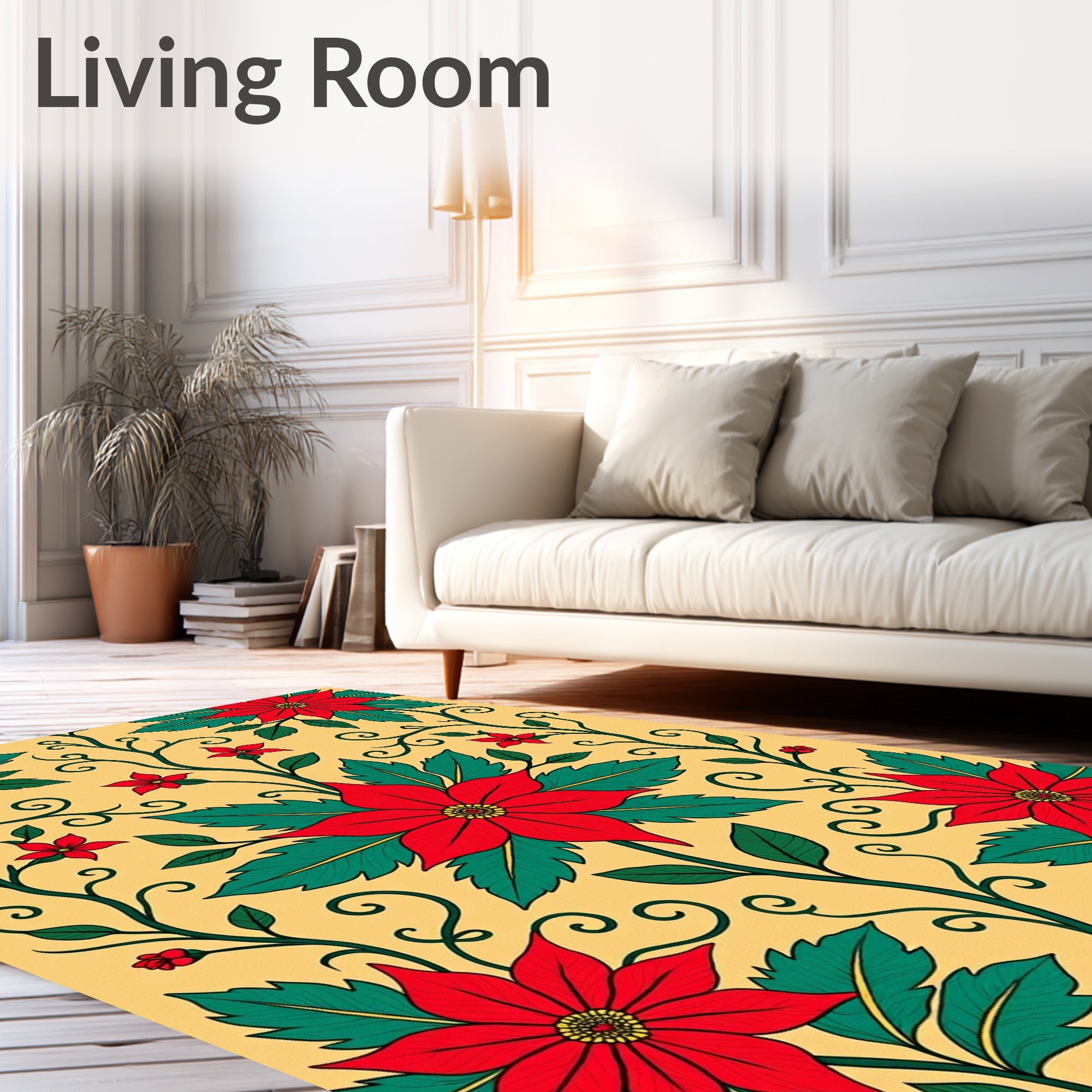 Crimson Poinsettia Vine Gold Rug