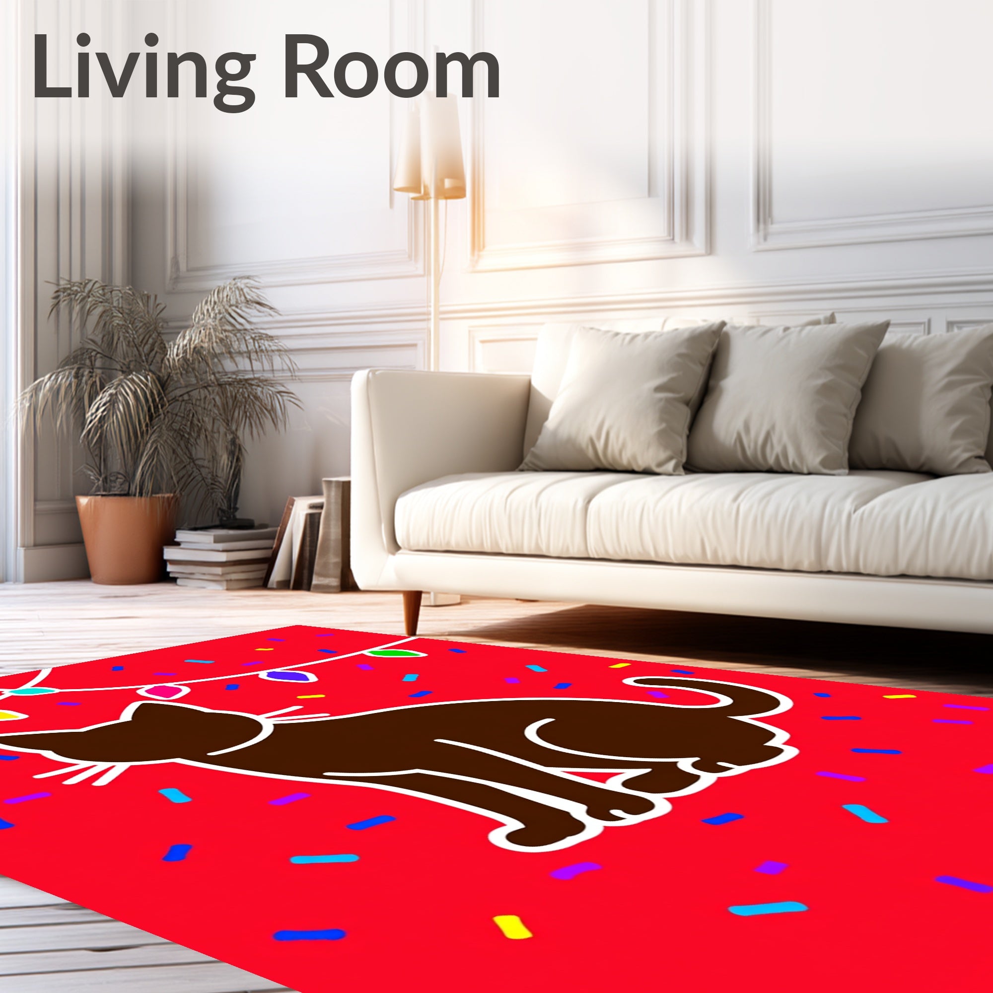 Brown Cat With Festive Colorful String Lights Rug