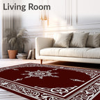 Deep Red White Floral Medallion Border Rug