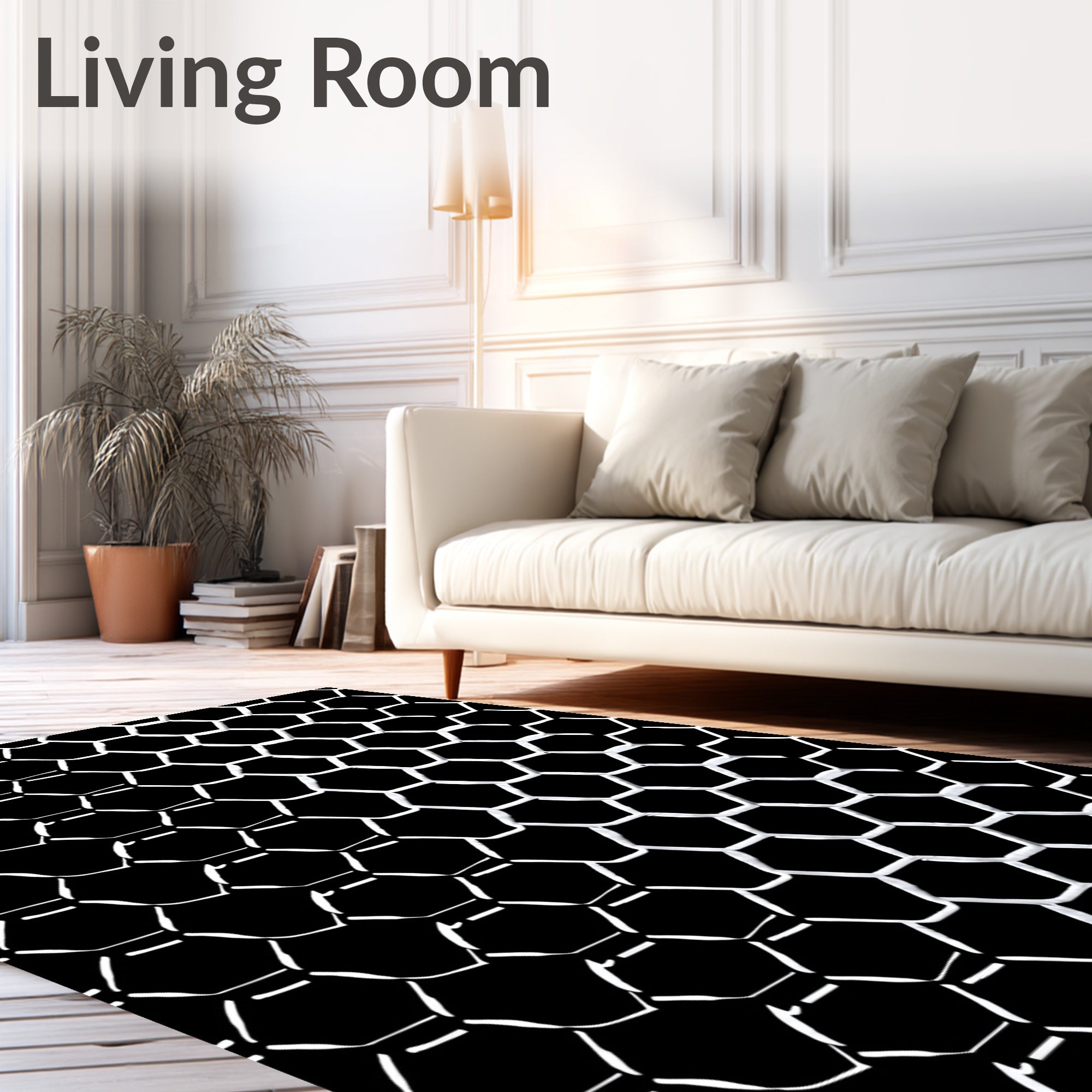 Bold Black White Hexagonal Mesh Rug