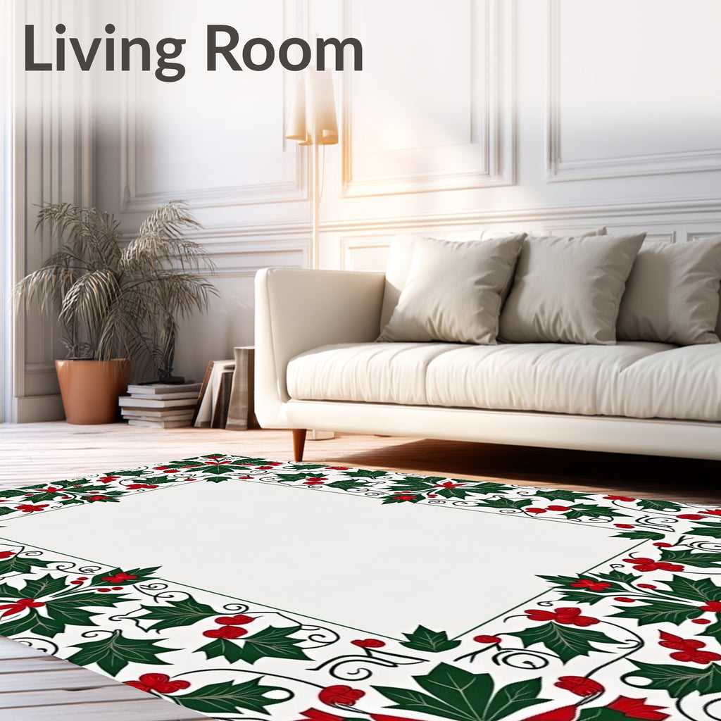 Festive Green Red Holly Border Rug