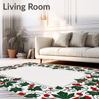 Festive Green Red Holly Border Rug