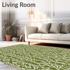 Olive Green Ornate Scrollwork Lattice Rug