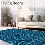 Aqua Swirl Abstract Cobalt Lines Rug