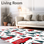 Holiday Village Red Snowman Trees Rug