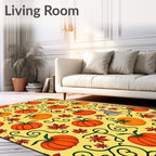 Autumn Harvest Pumpkin Leaf Swirls Rug