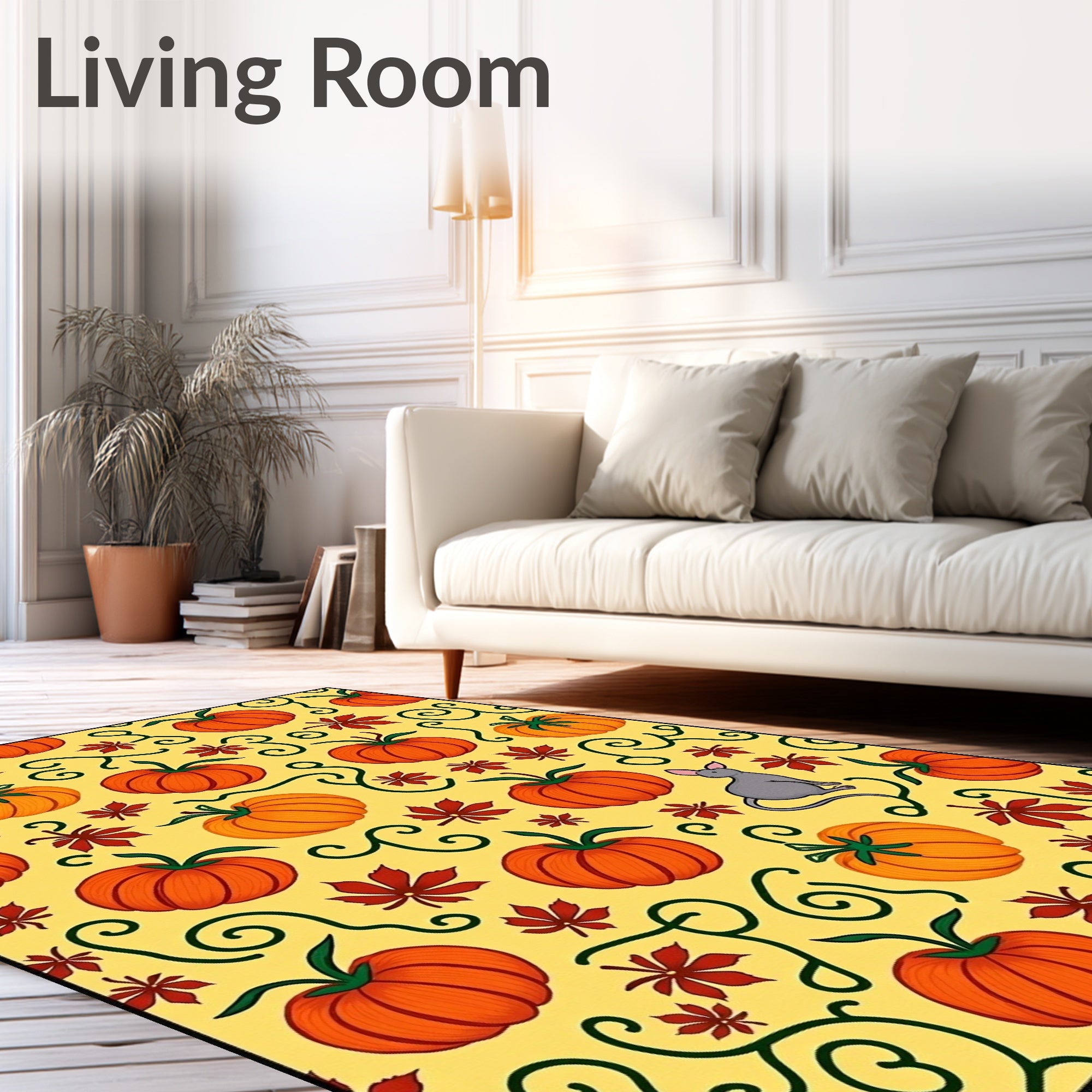 Autumn Harvest Pumpkin Leaf Swirls Rug
